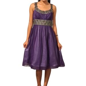David’s Bridal Purple Evening Dress 100% Silk Sleeveless Beaded Size 6 NWT